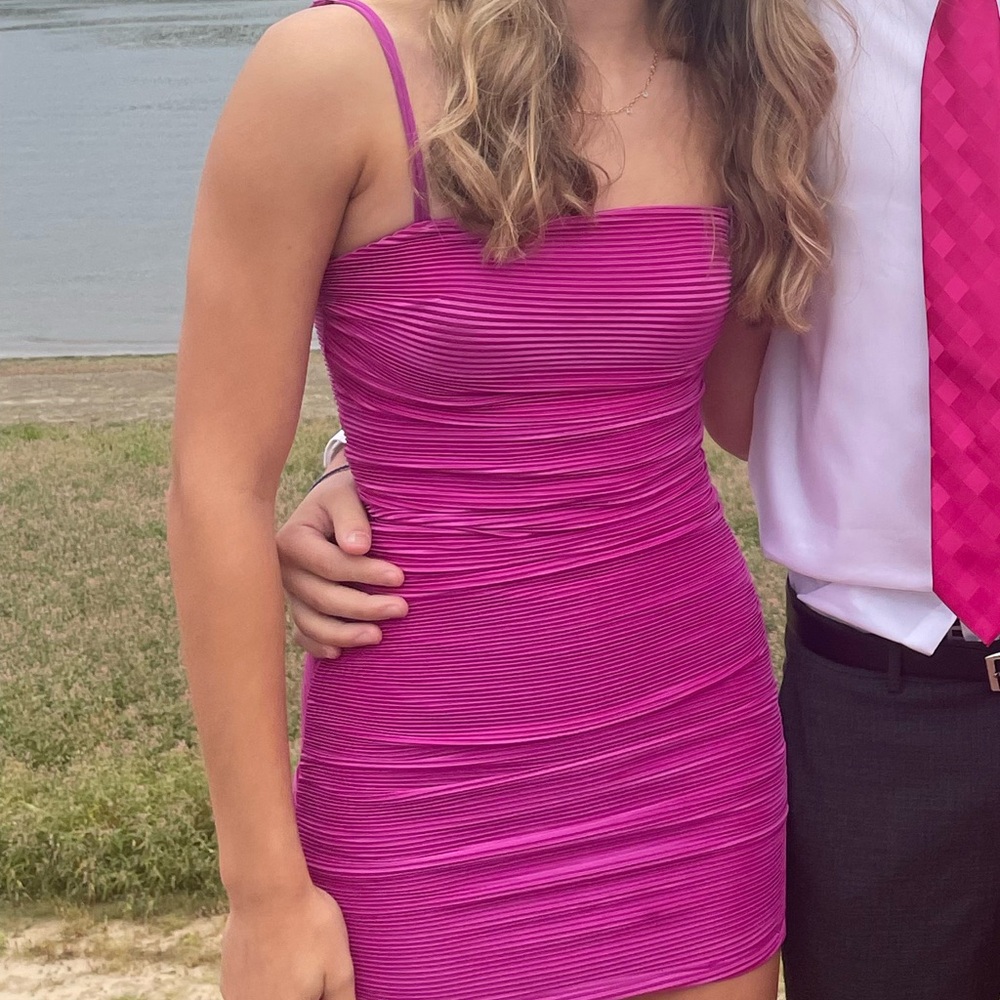 Lucy in the Sky Fuchsia Ruched Mini Dress